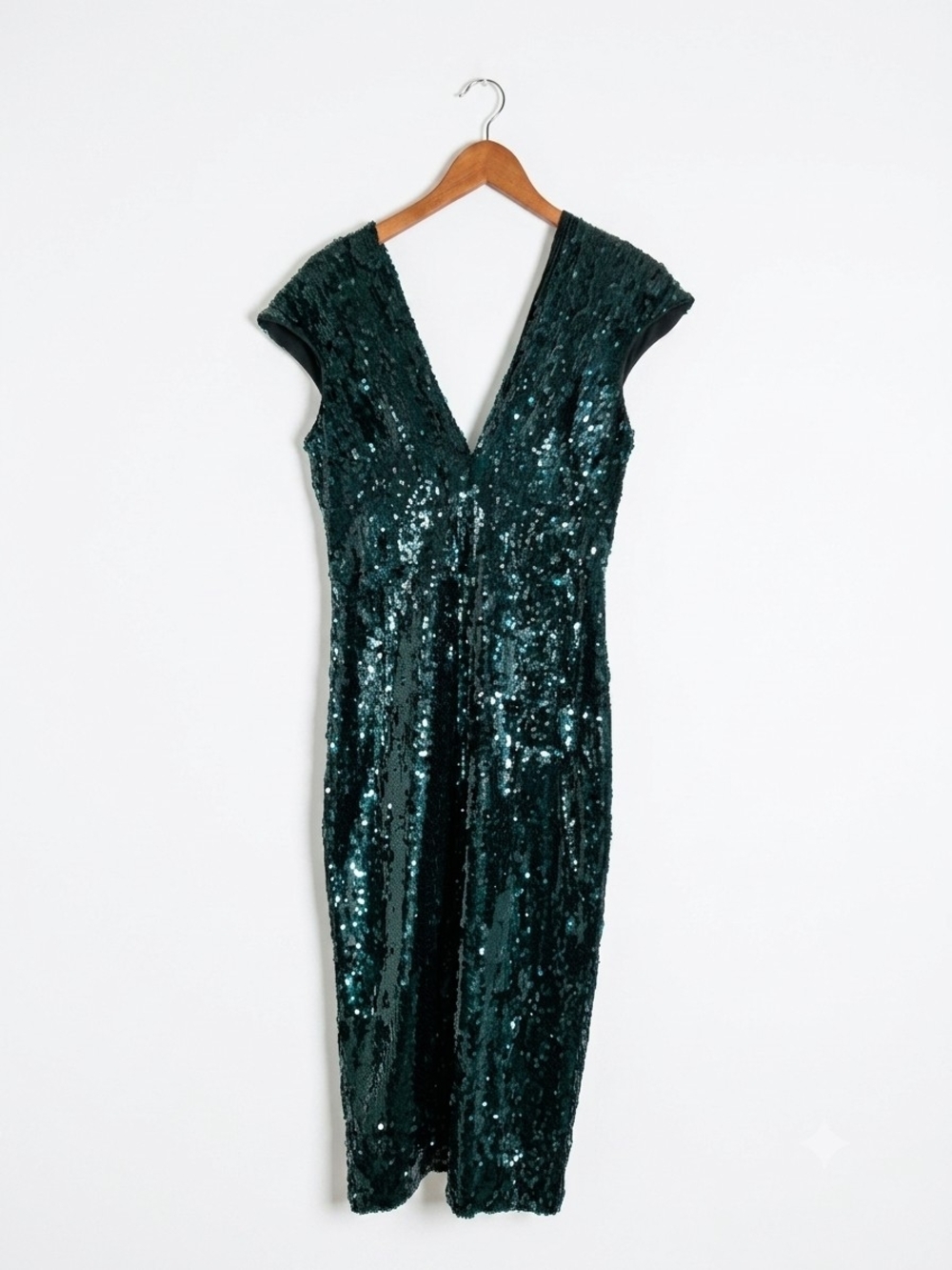 Dress the Population Emerald Green Sequin Midi Dress Size L